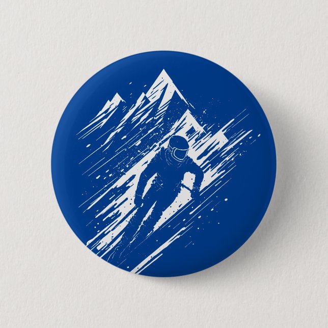 Skier Silhouette Graphic Art Button (Front)