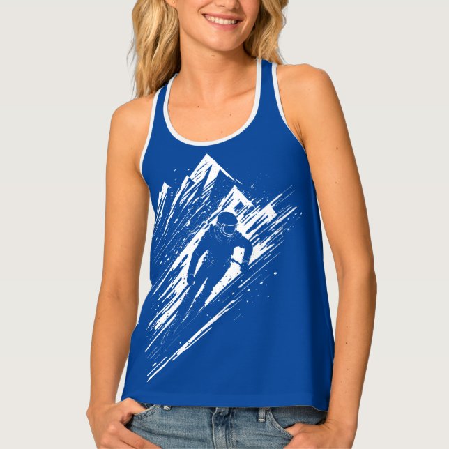 Skier Silhouette Graphic Art Tank Top (Front)