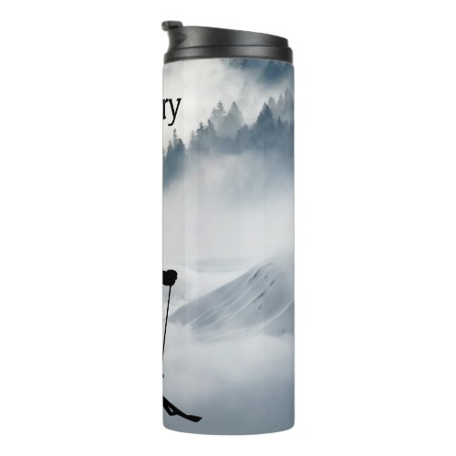 Skier Silhouette on Winter Background personalize Thermal Tumbler