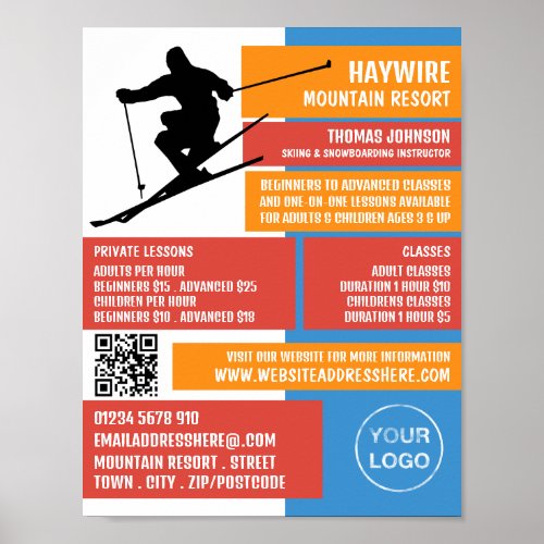 Skier Silhouette SkiSnowboarding LessonsClasses Poster