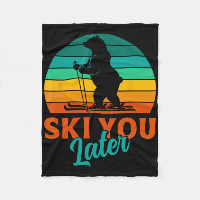 Skier Ski You Later Funny Skiing Kids  Fleece Blanket (Front)