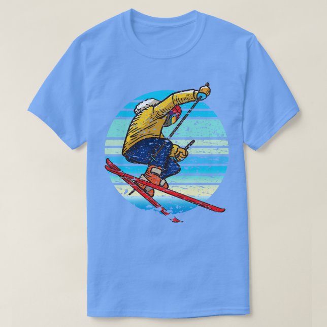 Skier Skiing Retro T-Shirt (Design Front)