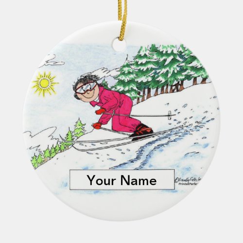 Skier Snow _ Female Ceramic Ornament