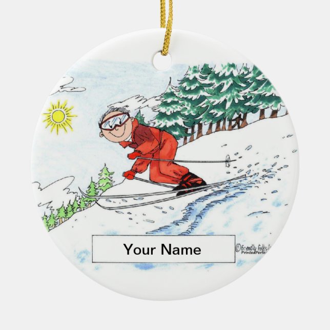 Skier, Snow - Male Ceramic Ornament (Front)