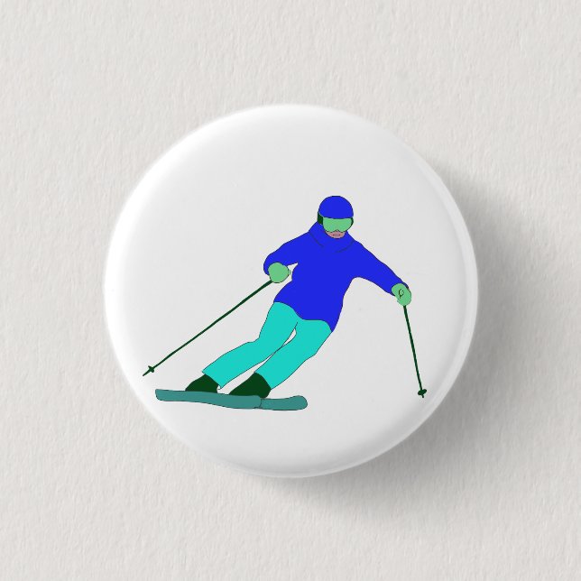 Skier Snow Skiing  Button (Front)