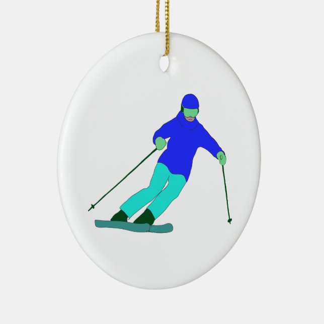 Skier Snow Skiing  Ceramic Ornament (Right)