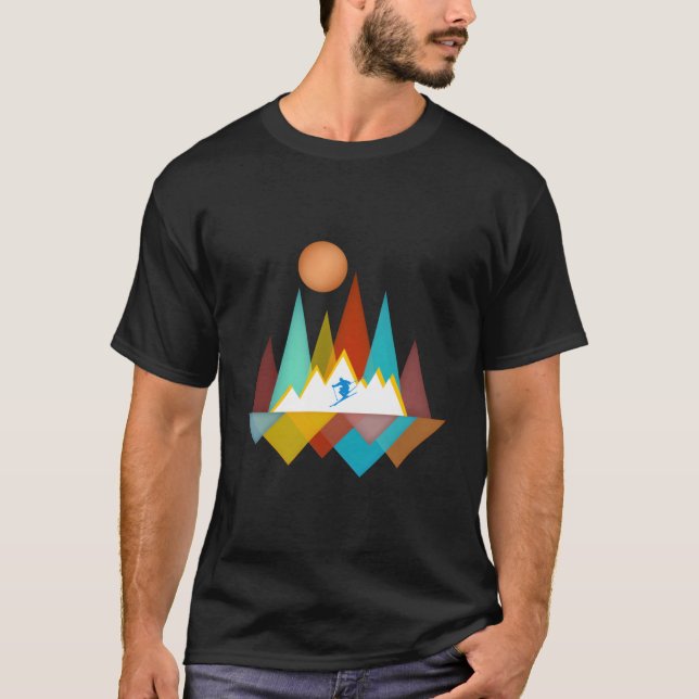 Skier Snow Skiing Outdoor Mountains Forest Nature T-Shirt (Front)