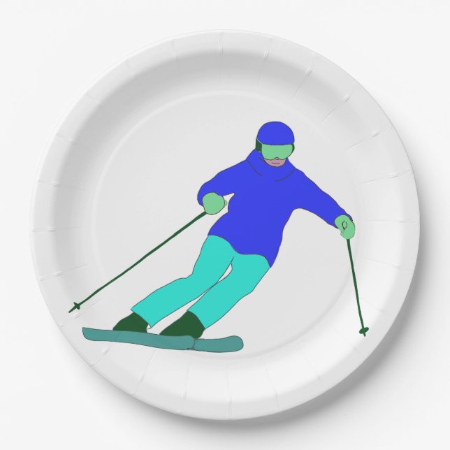 Skier Snow Skiing    Paper Plates (Front)