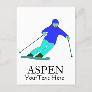 Skier Snow Skiing Ski Party Aspen Custom Text  Postcard