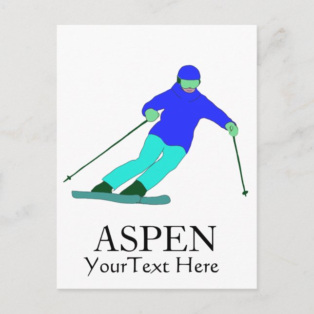 Skier Snow Skiing Ski Party Aspen Custom Text  Postcard (Front)