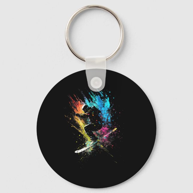 Skier Splash Art Freestyle Skiing Skiing Retro Ski Keychain (Front)