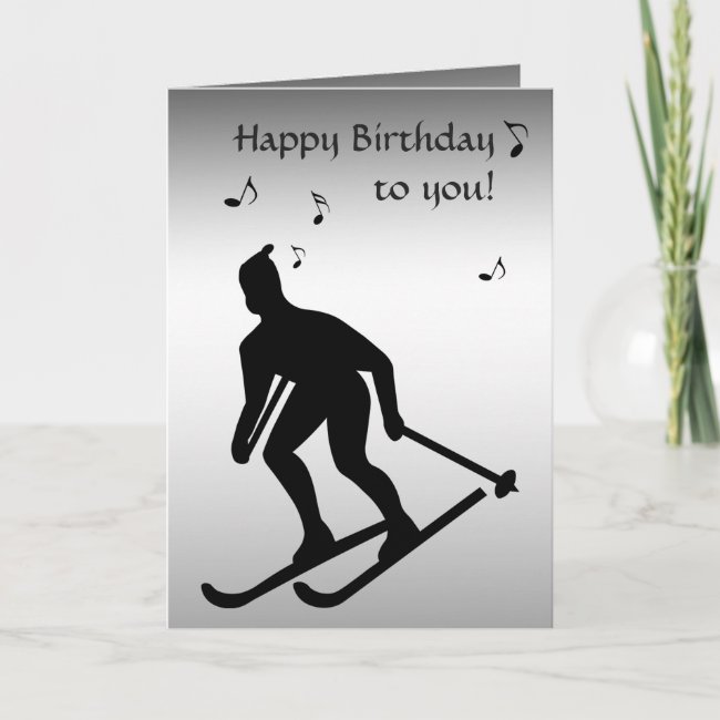 Skier Sports Black and Silver Birthday Card