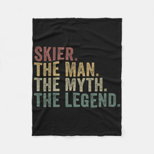 Skier The Man The Myth The Legend Funny Winter Ski Fleece Blanket