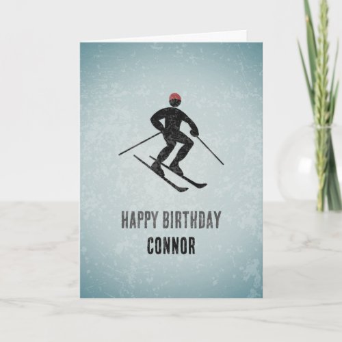 Skier Theme _ Add Name _ Modern Masculine Birthday Card
