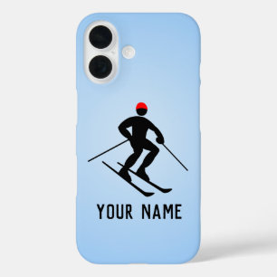 Skier with Poles heading downhill, add your text iPhone 16 Case