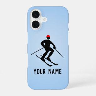 Skier with Poles heading downhill, add your text iPhone 16 Case