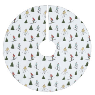 Skier Women And Fir Trees Winter Christmas Brushed Polyester Tree Skirt