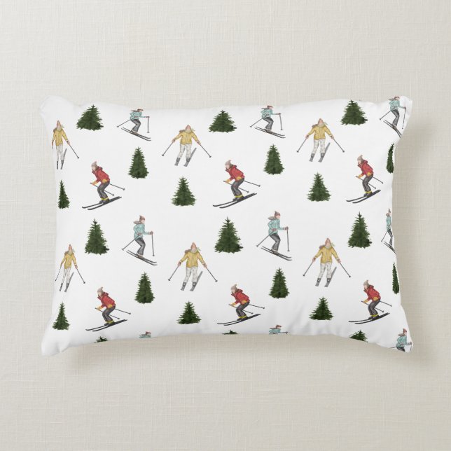 Skier Women Watercolor Winter Sport Pattern Accent Pillow (Front)