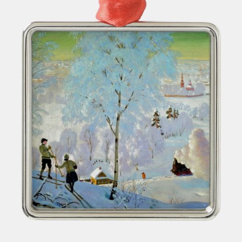 Skiers 1919 metal ornament