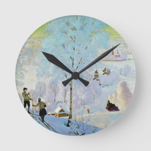 Skiers 1919 round clock