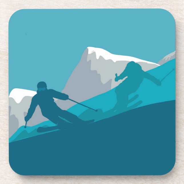 Skiers Alpine Skiing Downhill Races  Beverage Coaster (Front)