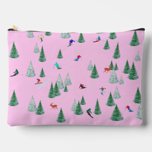 Skiers Alpine Skiing Downhill Races Pink Ski   Accessory Pouch