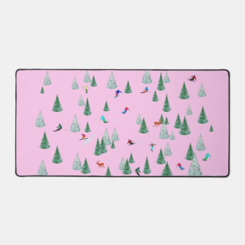Skiers Alpine Skiing Downhill Races Pink Ski Party Desk Mat