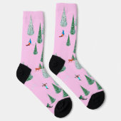 Skiers Alpine Skiing Downhill Races Pink Ski Party Socks (Right)