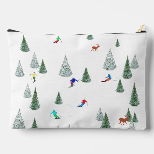 Skiers and Deer Winter Sports Vacation  Accessory Pouch