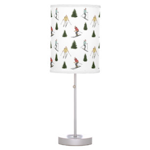 Skiers And Fir Trees Christmas Watercolor Pattern Table Lamp