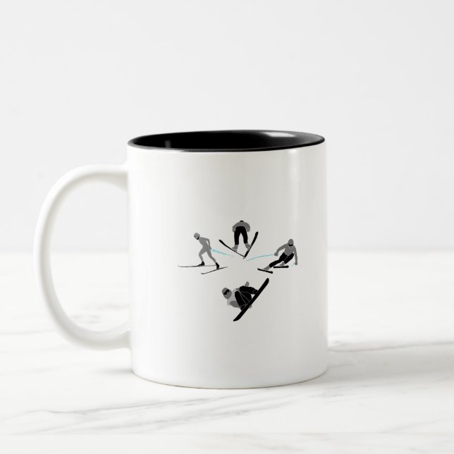 Skiers and Snowboarders-four disciplines Two-Tone Coffee Mug (Left)