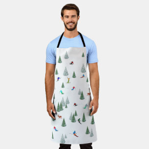 Skiers Downhill Skiing Illustration  Apron