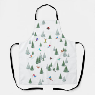 Skiers Downhill Skiing Illustration Apron