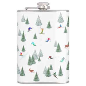 Skiers Downhill Skiing Illustration  Flask