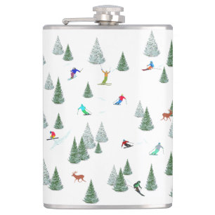 Skiers Downhill Skiing Illustration  Flask