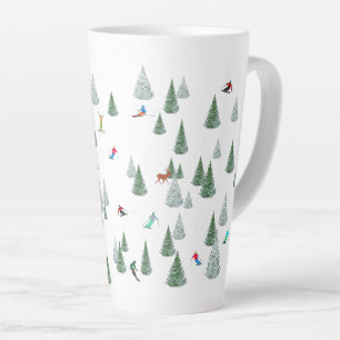 Skiers Downhill Skiing Illustration  Latte Mug