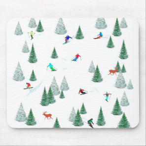 Skiers Downhill Skiing Illustration  Mouse Pad