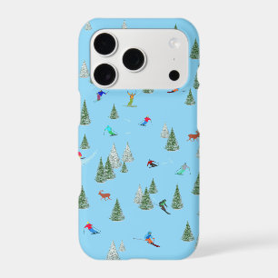 Skiers Downhill Skiing Illustration Pale Blue iPhone 17 Pro Case