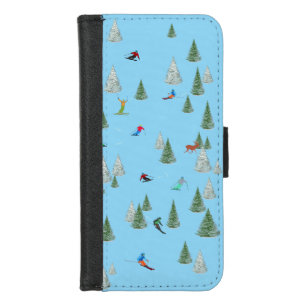 Skiers Downhill Skiing Illustration Pale Blue iPhone 8/7 Wallet Case