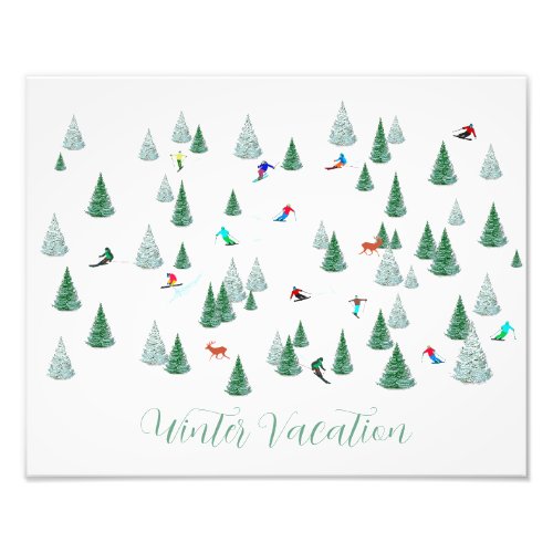 Skiers Downhill Skiing Illustration Personalized Photo Print
