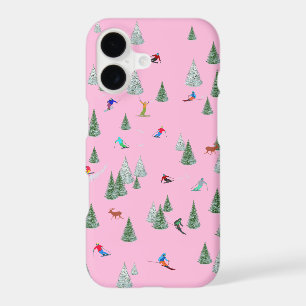 Skiers Downhill Skiing Illustration Pink iPhone 17 Case