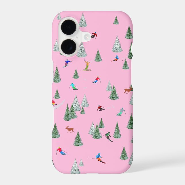 Skiers Downhill Skiing Illustration Pink Case-Mate iPhone Case (Back)