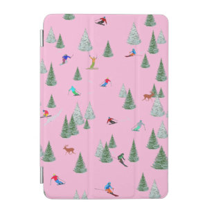 Skiers Downhill Skiing Illustration Pink iPad Mini Cover