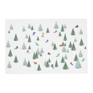 Skiers Downhill Skiing Illustration Placemat