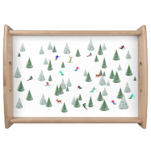 Skiers Downhill Skiing Illustration  Serving Tray