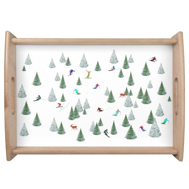 Skiers Downhill Skiing Illustration  Serving Tray (Front)