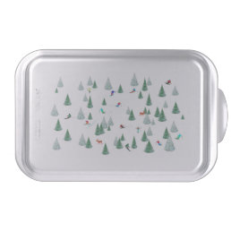 Skiers Downhill Skiing Illustration Ski Party  Cake Pan