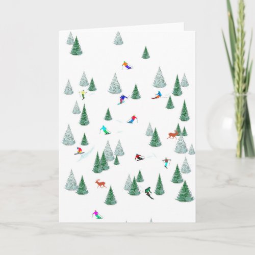 Skiers Downhill Skiing Illustration Ski Party  Card