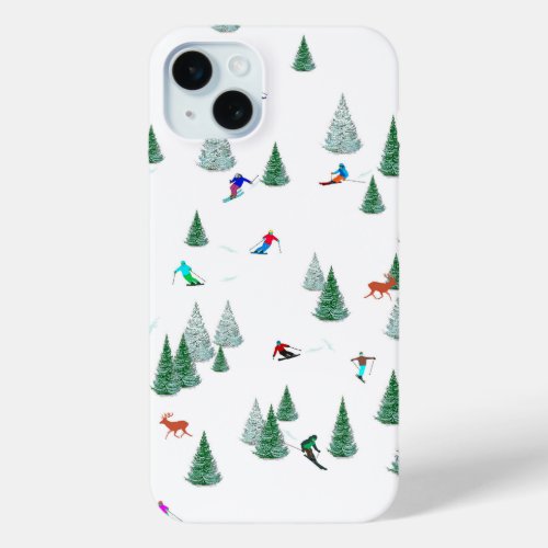 Skiers Downhill Skiing Illustration Ski Party    iPhone 15 Plus Case