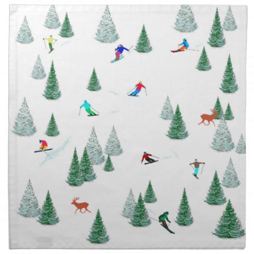 Skiers Downhill Skiing Illustration Ski Party   Cloth Napkin